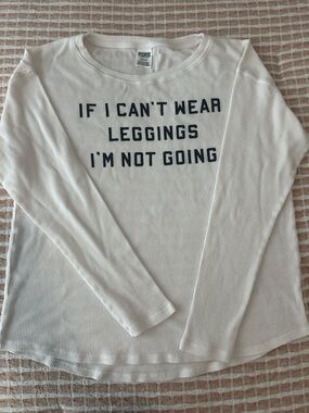 PINK Victoria's Secret White Ribbed Long Sleeve Tee with Black Lettering